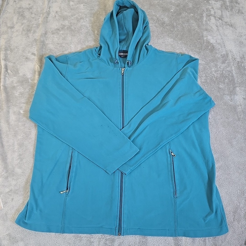 Lands' End Jacket Womens 1X Blue Fleece Full Zip Hooded Collared‎ Pockets Casual